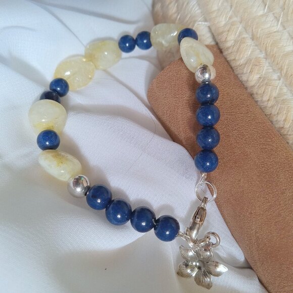 Raw Citrine and Lapis Lazuli Bracelet - Picture 1 of 8